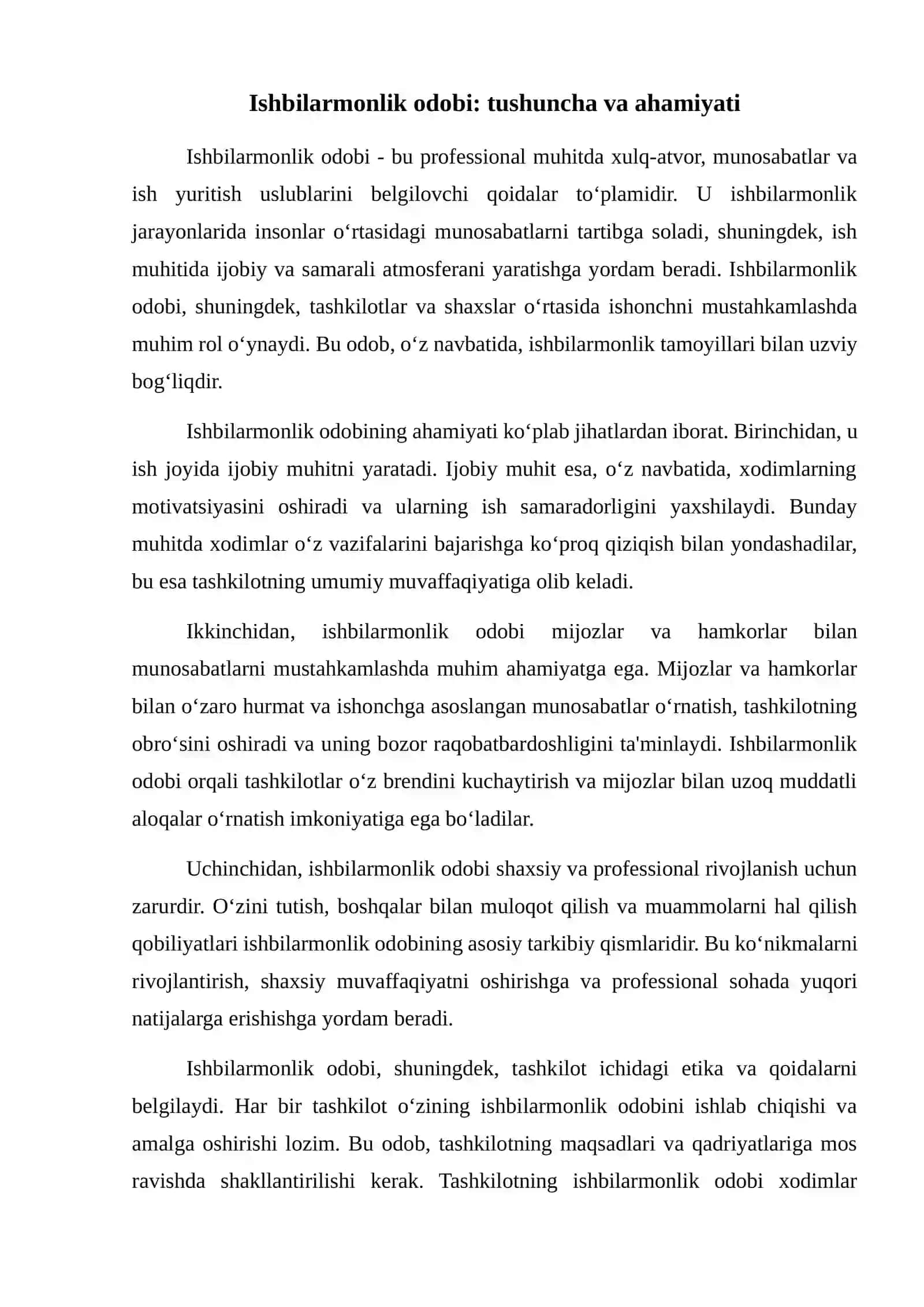 Ishbilarmonlik odobi va tamoyillari 2