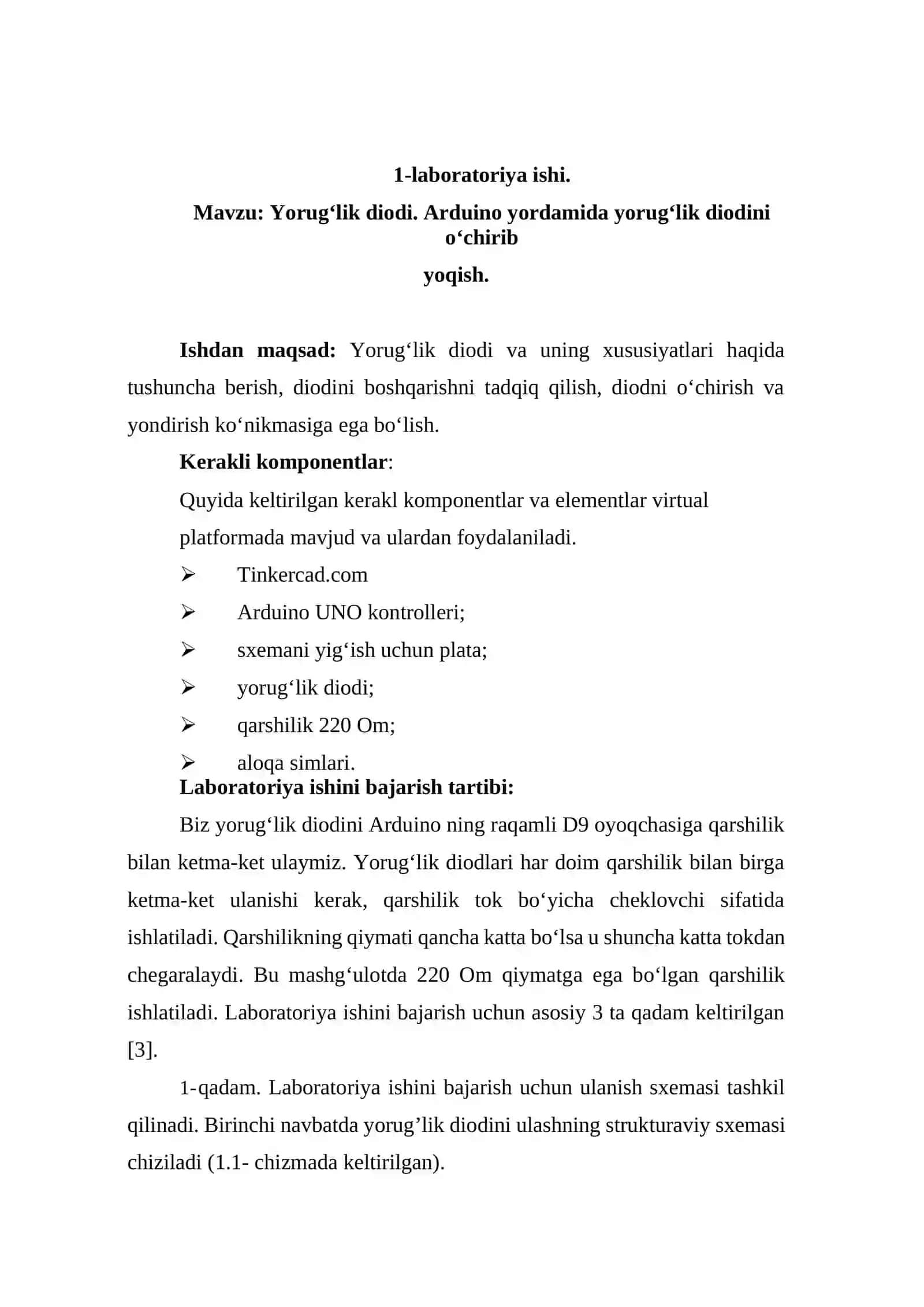 Yorug‘lik diodi. Arduino yordamida yorug‘lik diodini o‘chirib yoqish 2