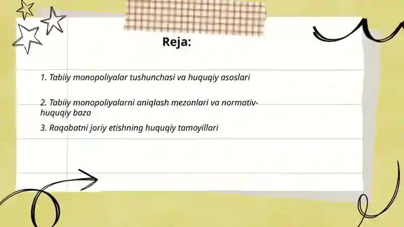 Tabiiy manaoliya tarmoqlar raqobati joriy etishning huquqi 2