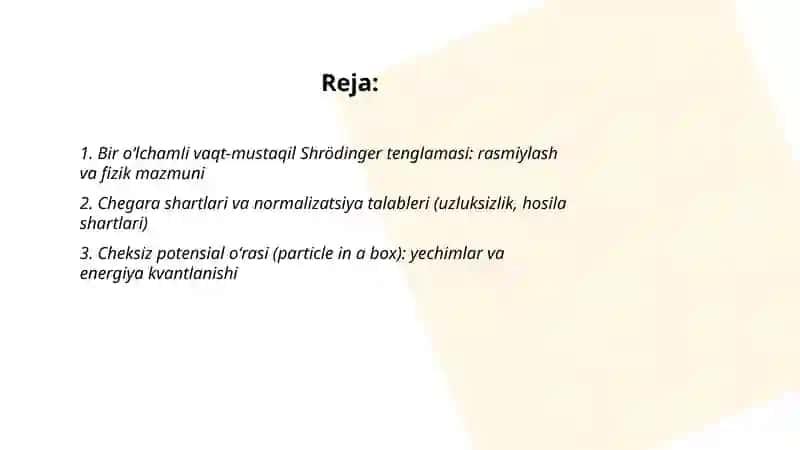 Bir oʻlchamli fazoda shrodinger tenglamasini yechish va potensial oʻra masalasi 2