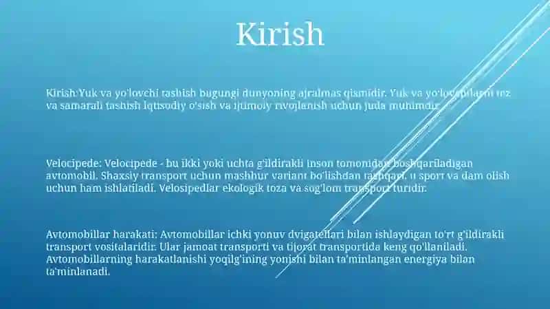 Yuk Va Odam Tashish. Velosiped Va Aravalarning Harakatlanishi 2