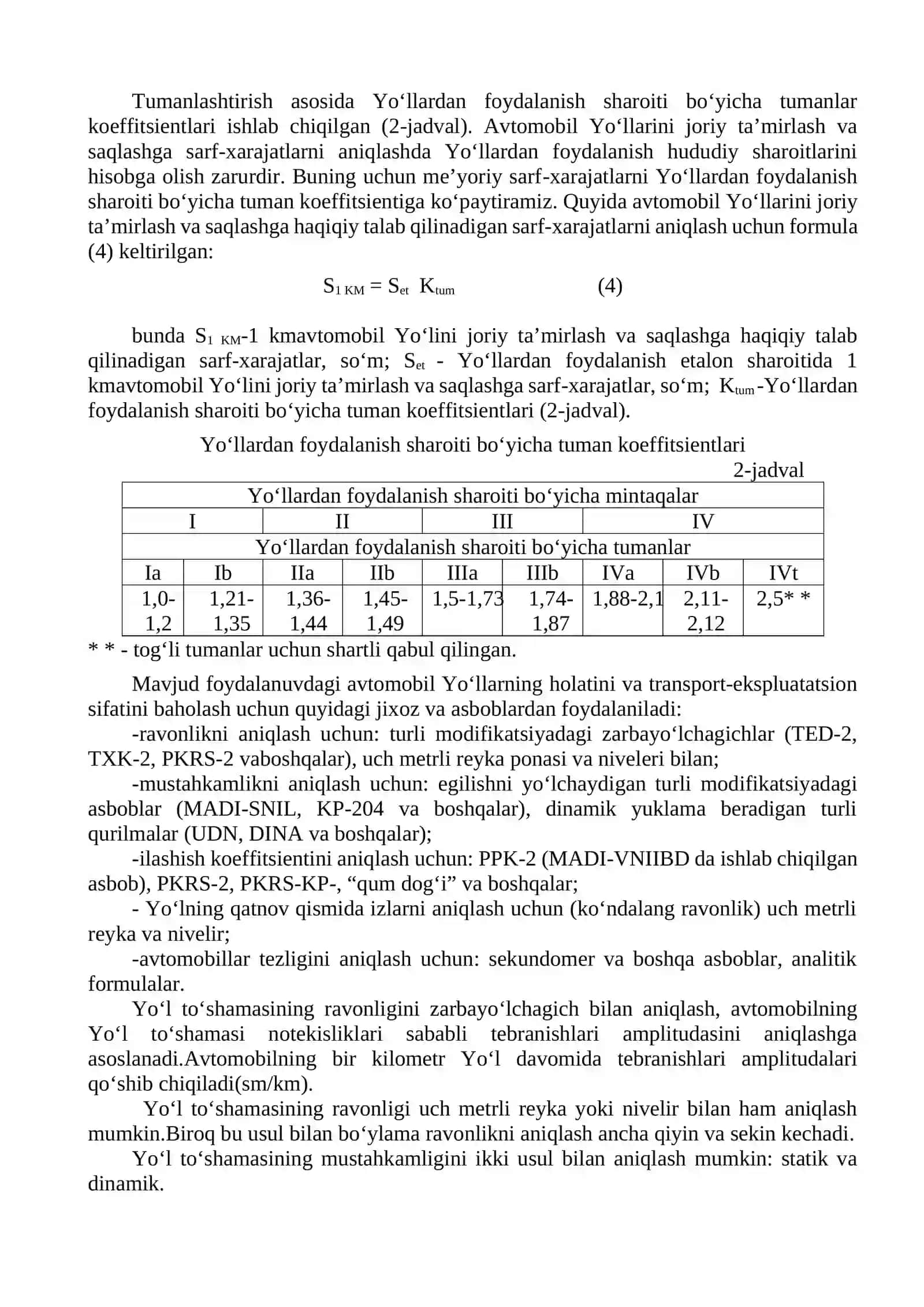 Avtomobil yo‘llarining holatini va transport-ekspluatatsion ko‘rsatkichlarini baholash 2