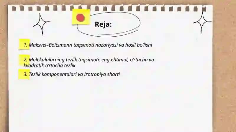 Molekulalarning issiqlik harakati tezligi va energiyalari boʻyicha taqsimoti 2