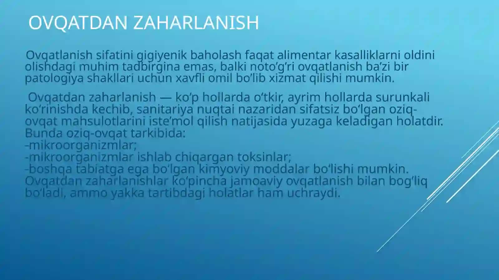Ovqatdan zaharlanishlar va uylarning profilaktikasi 2
