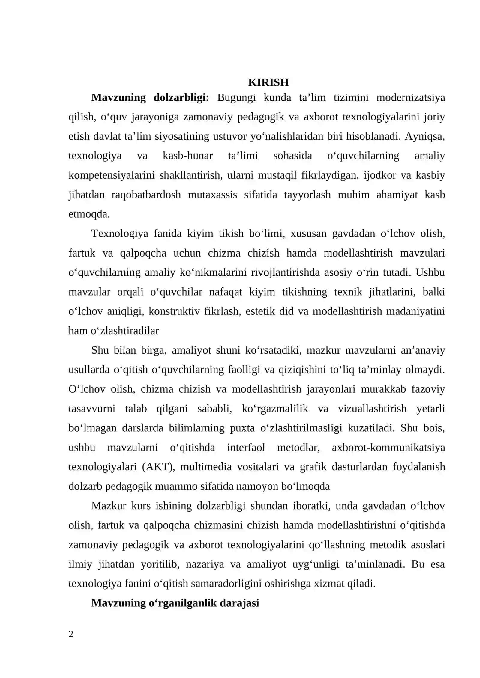 GAVDADAN O'LCHOV OLISH FARTUK VA QALPOQCHA UCHUN CHIZMA CHIZISH MODELLASHTIRISH (MAVZUSINI O'QITISHDA PEDAGOGIK VA AXBOROT TEXNOLOGIYALARNI QO'LLASH METODIKASI) 2