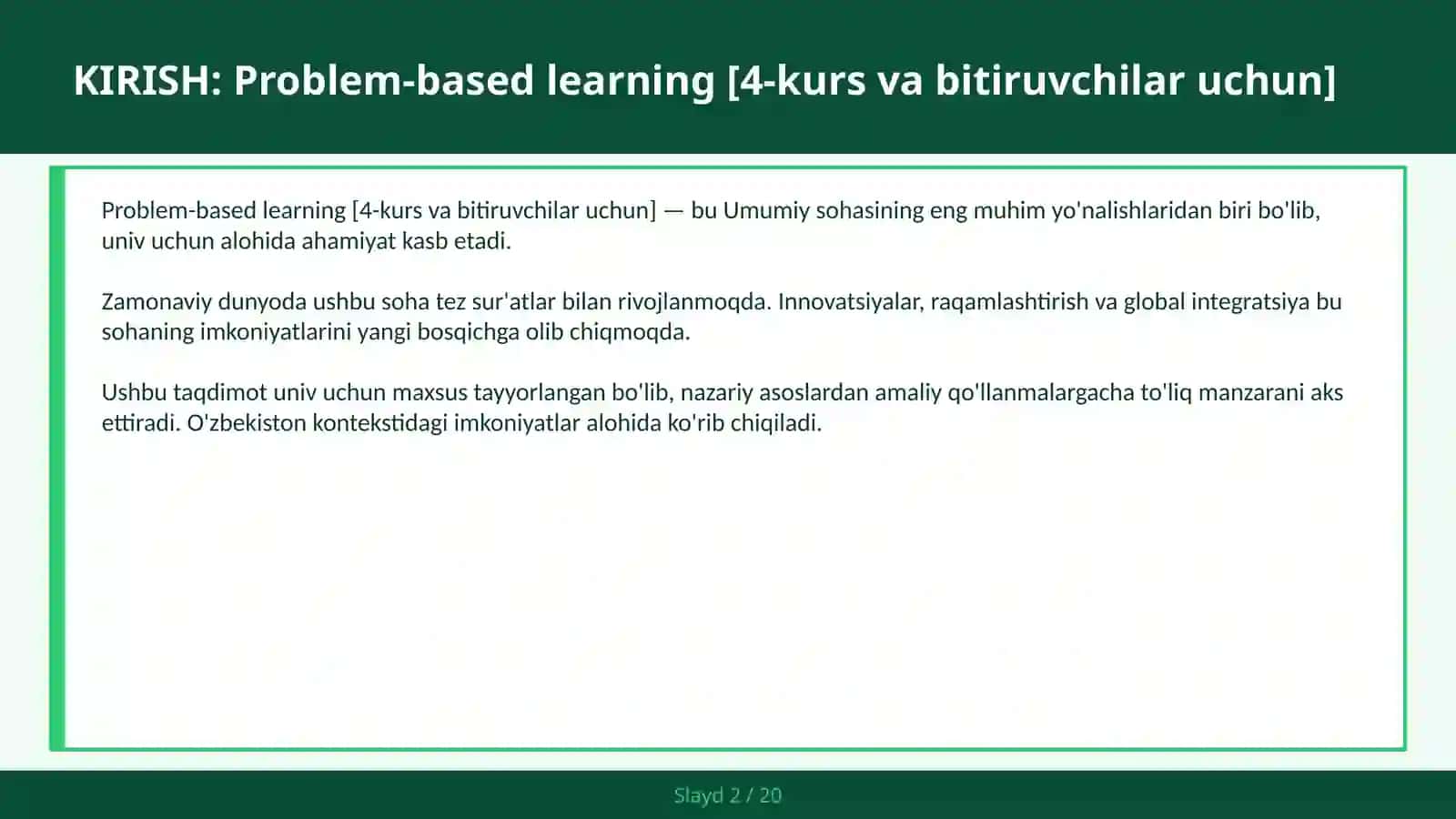 Problem-based learning [4-kurs va bitiruvchilar uchun] 2