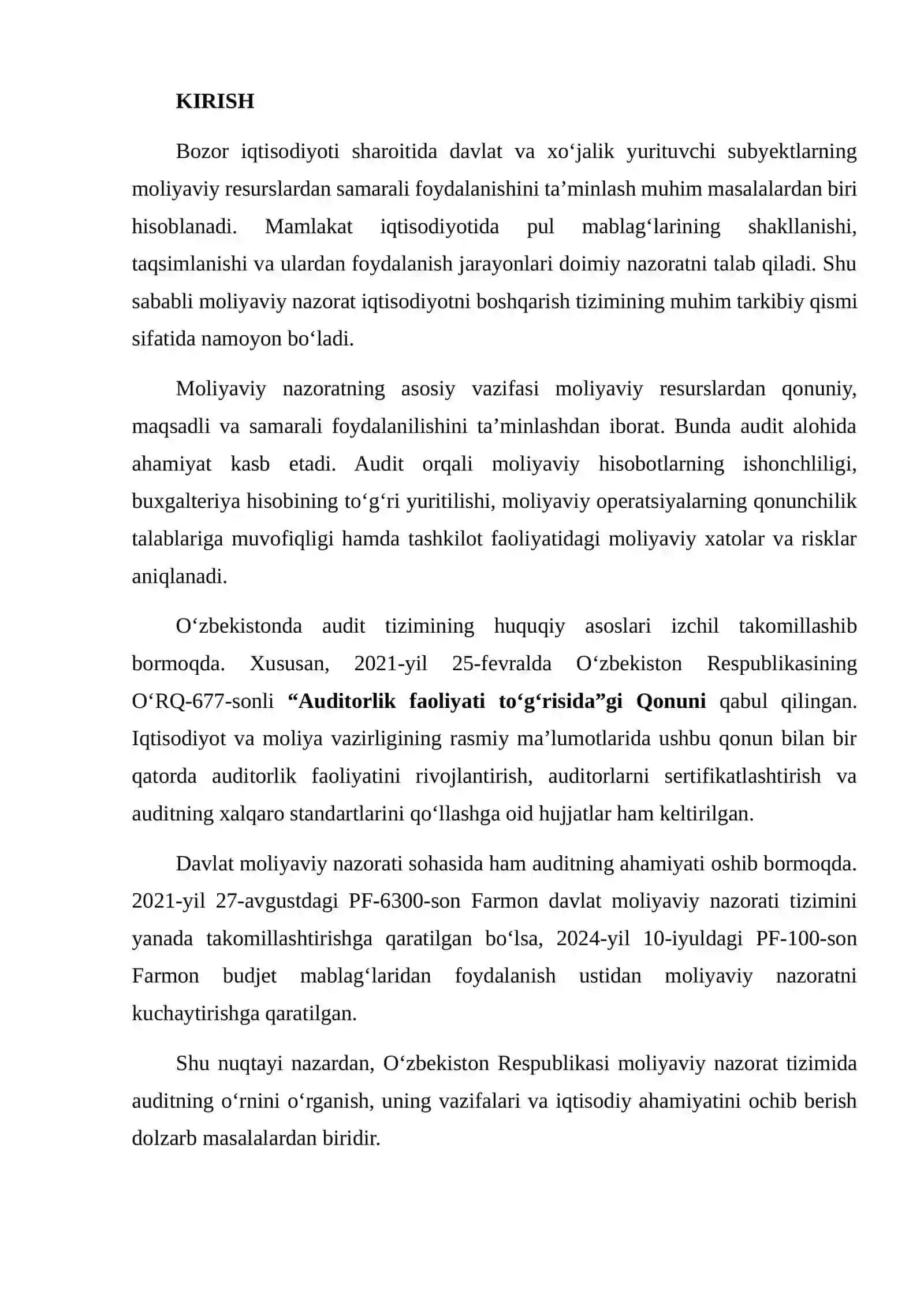 O‘ZBEKISTON RESPUBLIKASI MOLIYAVIY NAZORAT TIZIMIDA AUDITNING ROLI 2