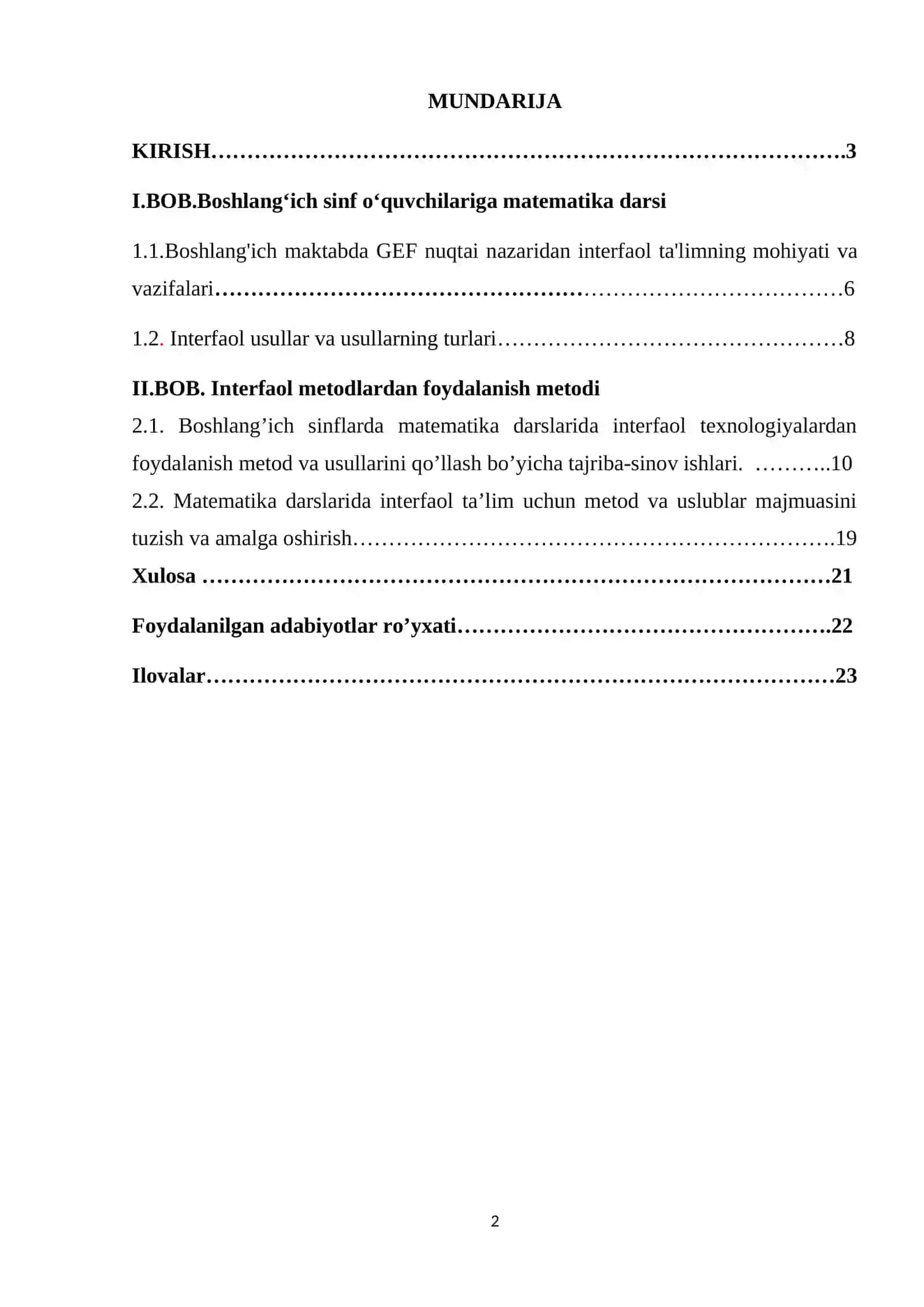 BOSHLANG‘ICH SINF MATEMATIKA DARSLARIDA INTERAKTIV METODLARDAN FOYDALANISH 2