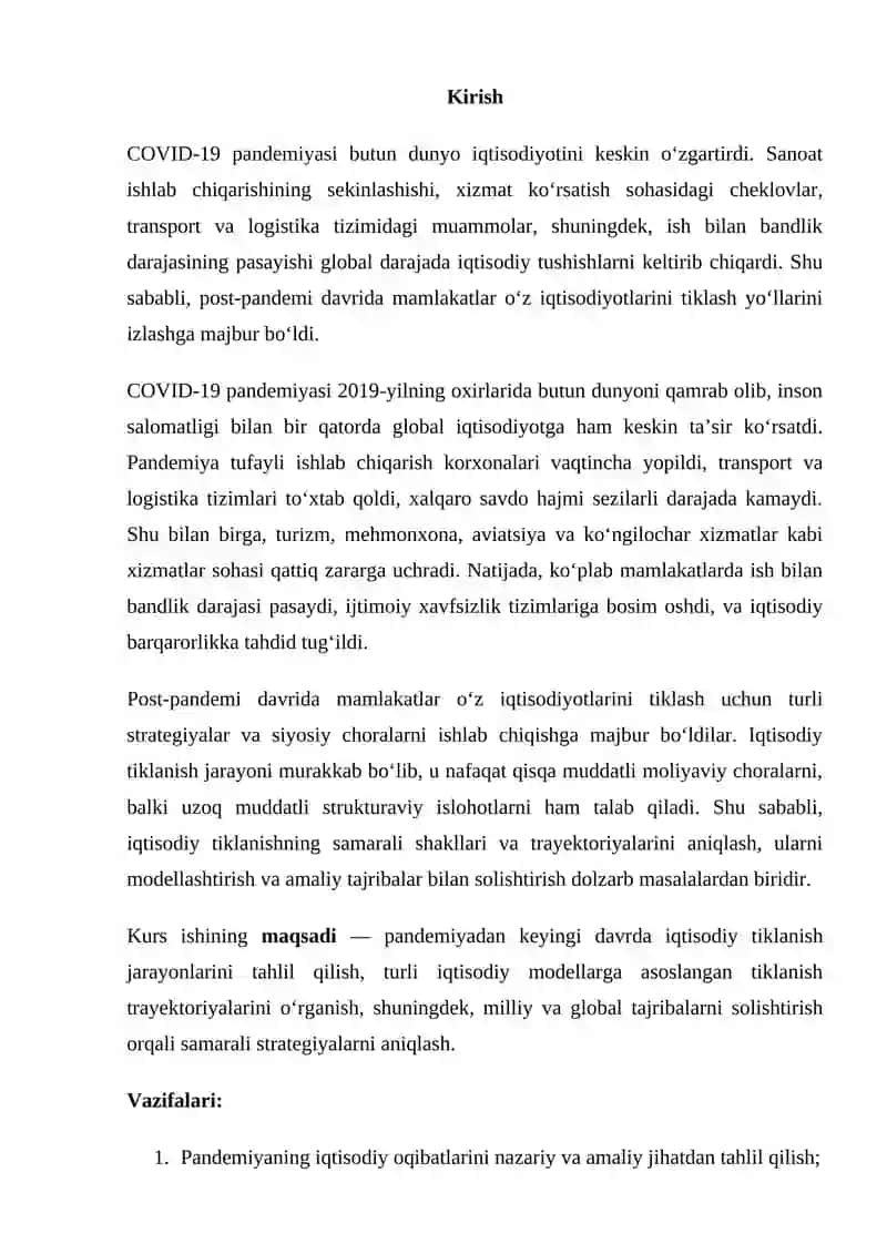 POST-PANDEMI DAVRIDA IQTISODIY TIKLANISH TRAYEKTORIYALARI VA MODELLARI 2