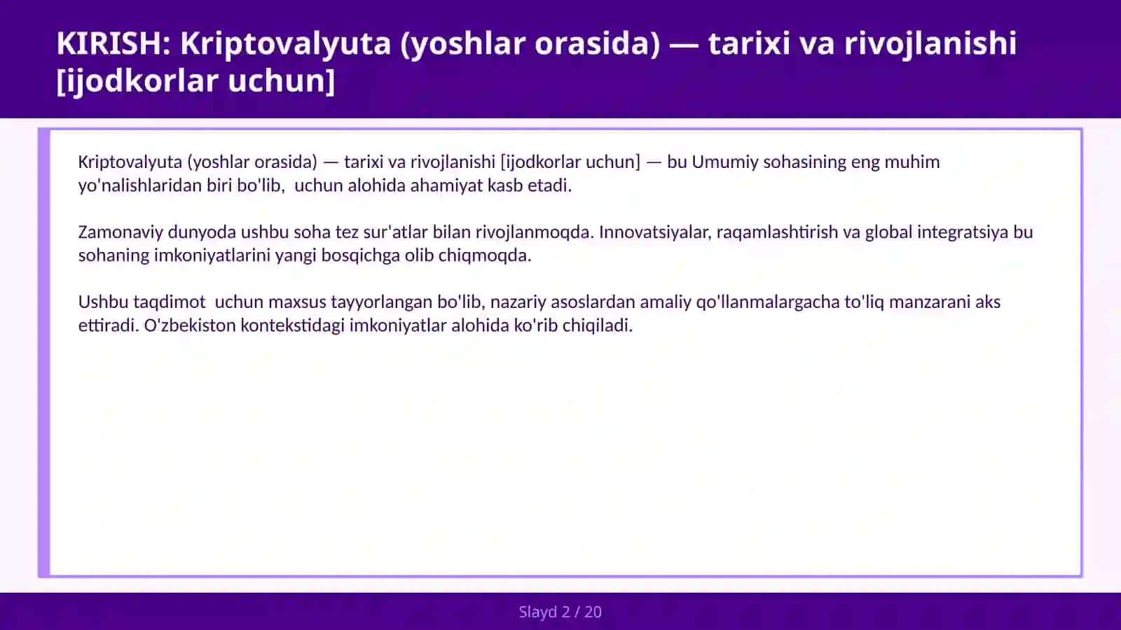 KRIPTOVALYUTA (YOSHLAR ORASIDA) — TARIXI VA RIVOJLANISHI [IJODKORLAR UCHUN] 2