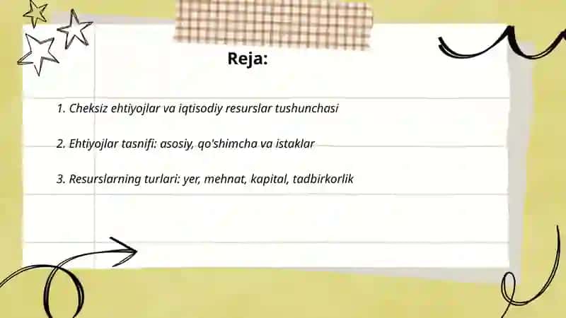 Cheksiz ehtiyojlar va resurslarning cheklanganligi 2
