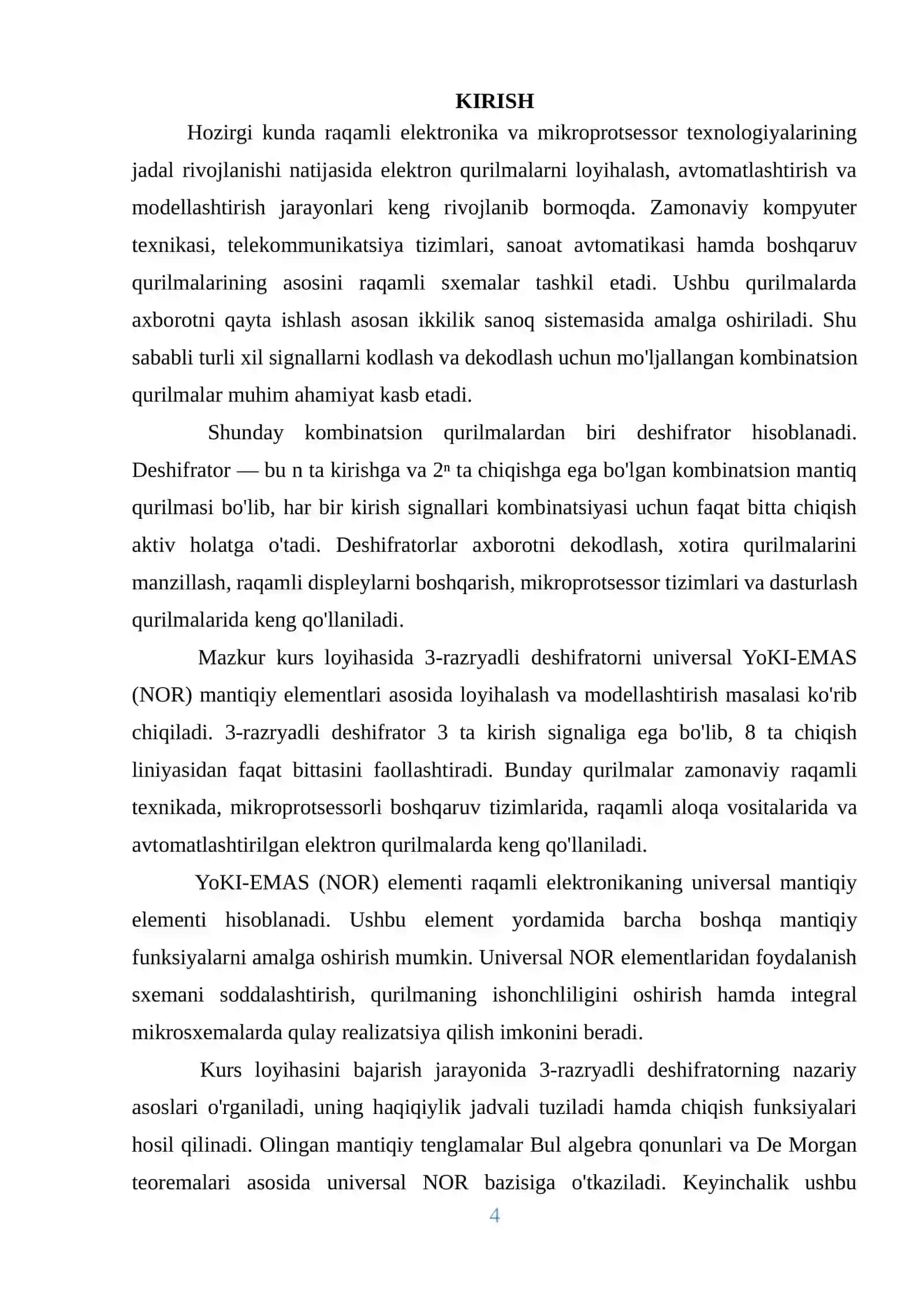 Universal YoKI-EMAS (NOR) mantiqiy elementlari asosida 3-razryadli deshifratorni loyihalash va CADCAM tizimlarida modellashtirish 2