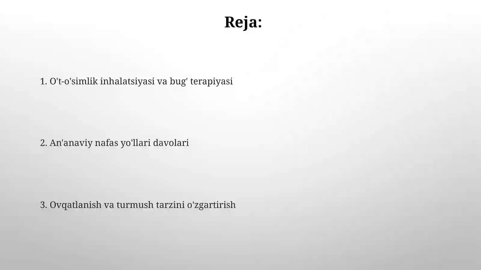 Nafasyollarikasalliklaridabemorlarnixalqtabobativostalariyordamdauysharoitidaparvarishlash 2