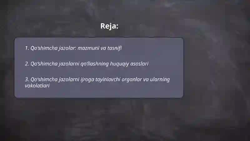 Qoʻshimcha jazolarni ijro etish tartibi va shartlari jinoyat ijroiya huquqidan 2