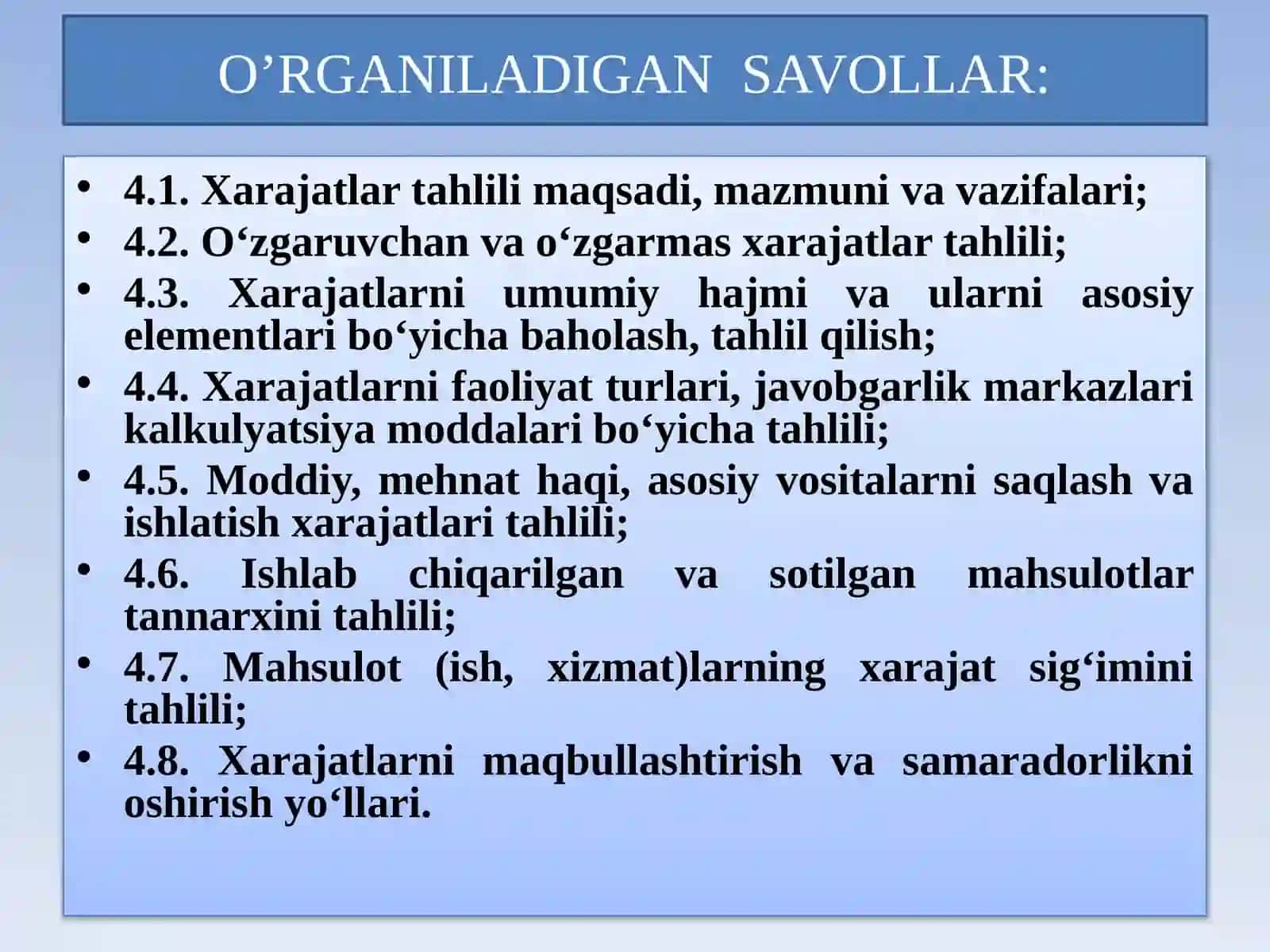 ISLAB CHIQARISH VA DAVR XARAJATLARI TAHLILI 2