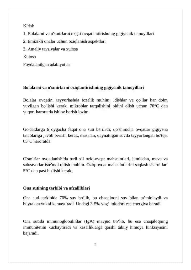 Emizikli ayollar bolalar va o'smirlar ovqatining gigiyenik asoslari ovqatlanish jihatlari 2