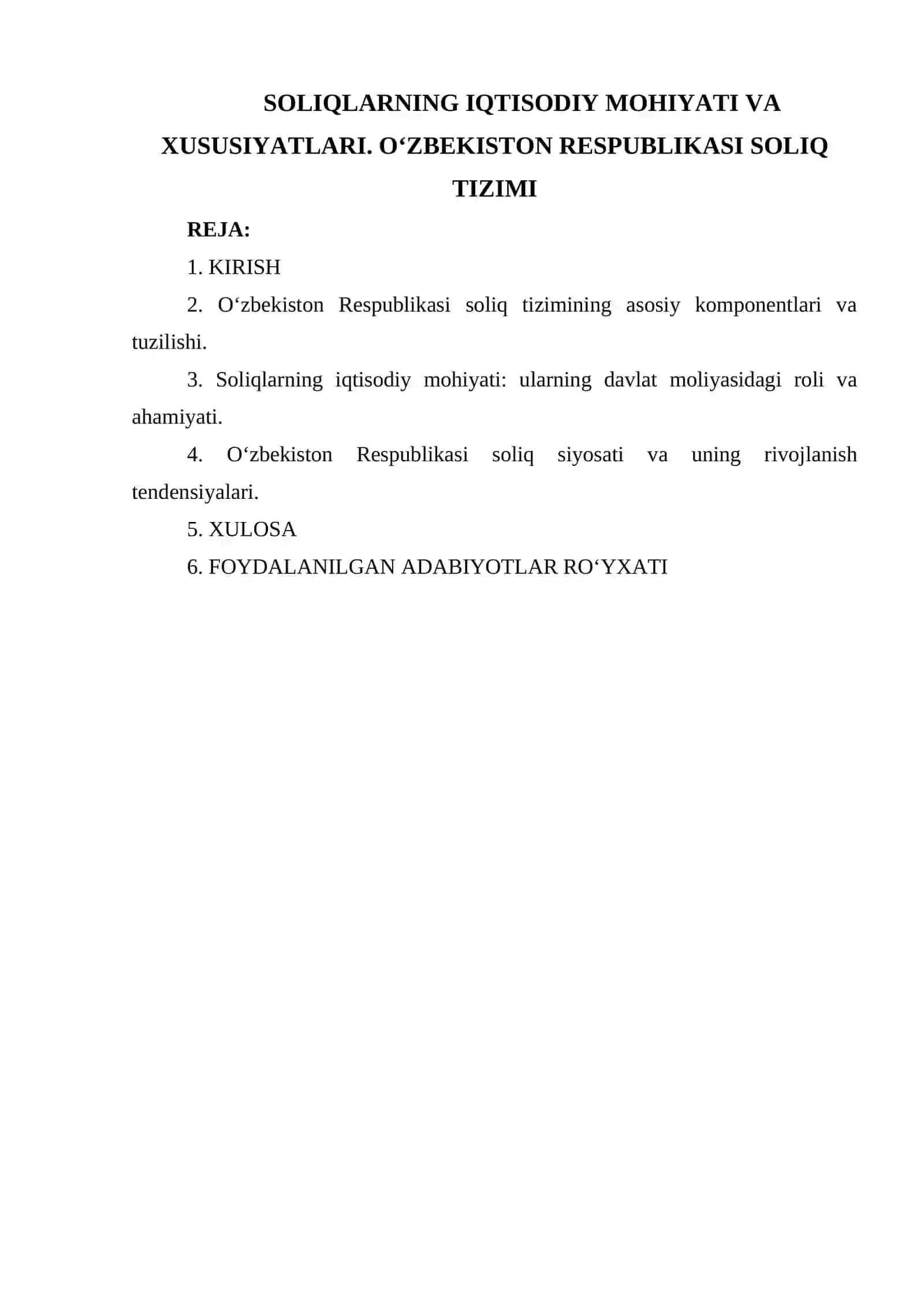 SOLIQLARNING IQTISODIY MOHIYATI VA XUSUSIYATLARI. О‘ZBEKISTON RESPUBLIKASI SOLIQ TIZIMI 2