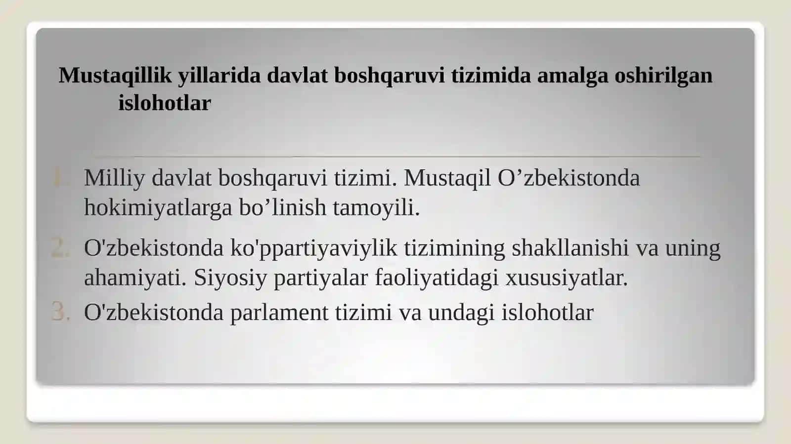 O'zbekistonning eng yangi tarix fanidan 2