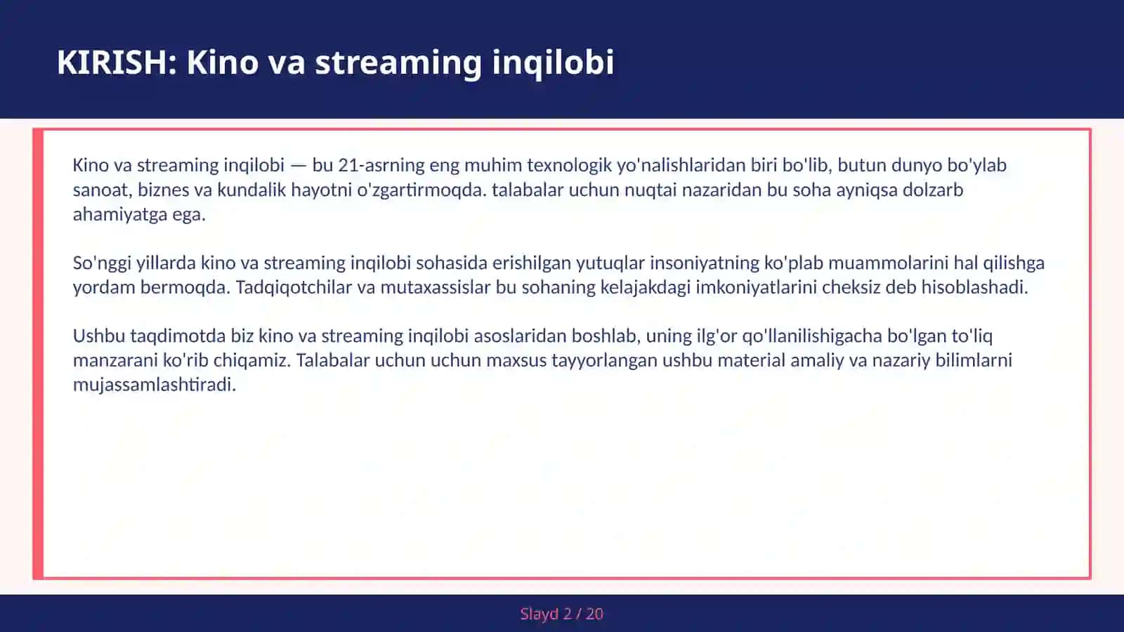KIRISH: Kino va streaming inqilobi 2