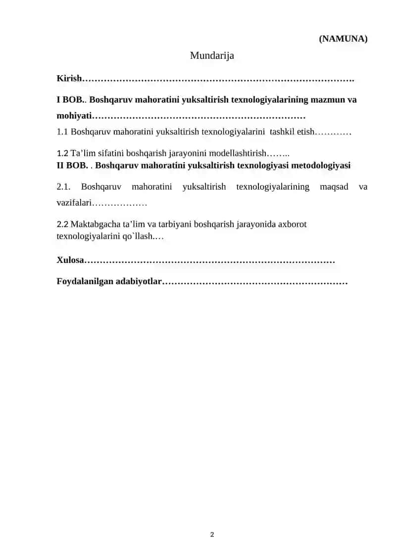 “ Boshqaruv mahoratini yuksaltirish texnologiyalari 2