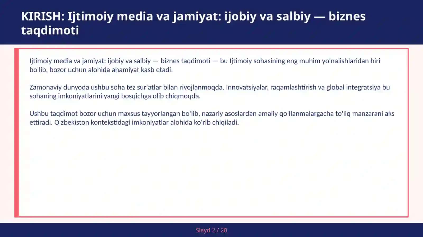 Ijtimoiy media va jamiyat: ijobiy va salbiy — biznes taqdimoti 2