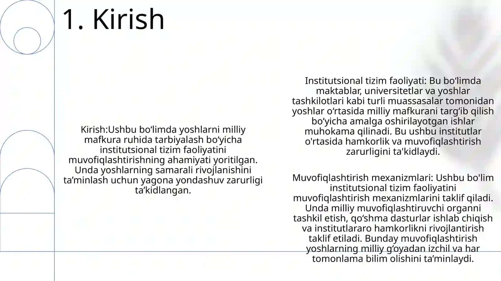 Yoshlarni Milliy Goya Ruhida Tarbiyalashning Institutsional Tizimi Faoliyatini Muvofiqlashtirish Masalalari 2