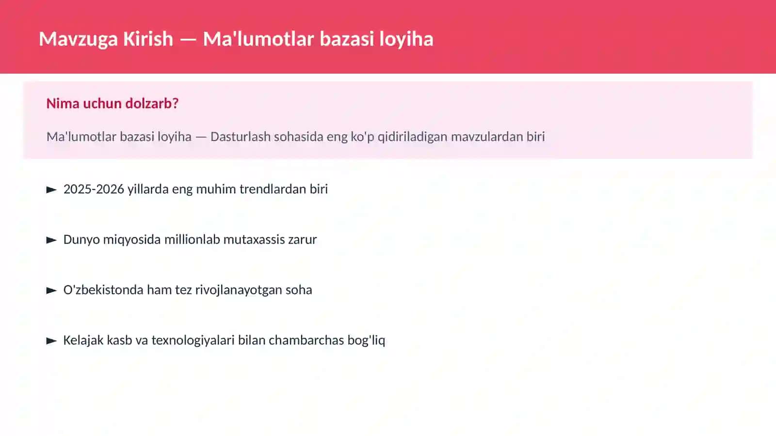 Ma'lumotlar bazasi loyiha 2