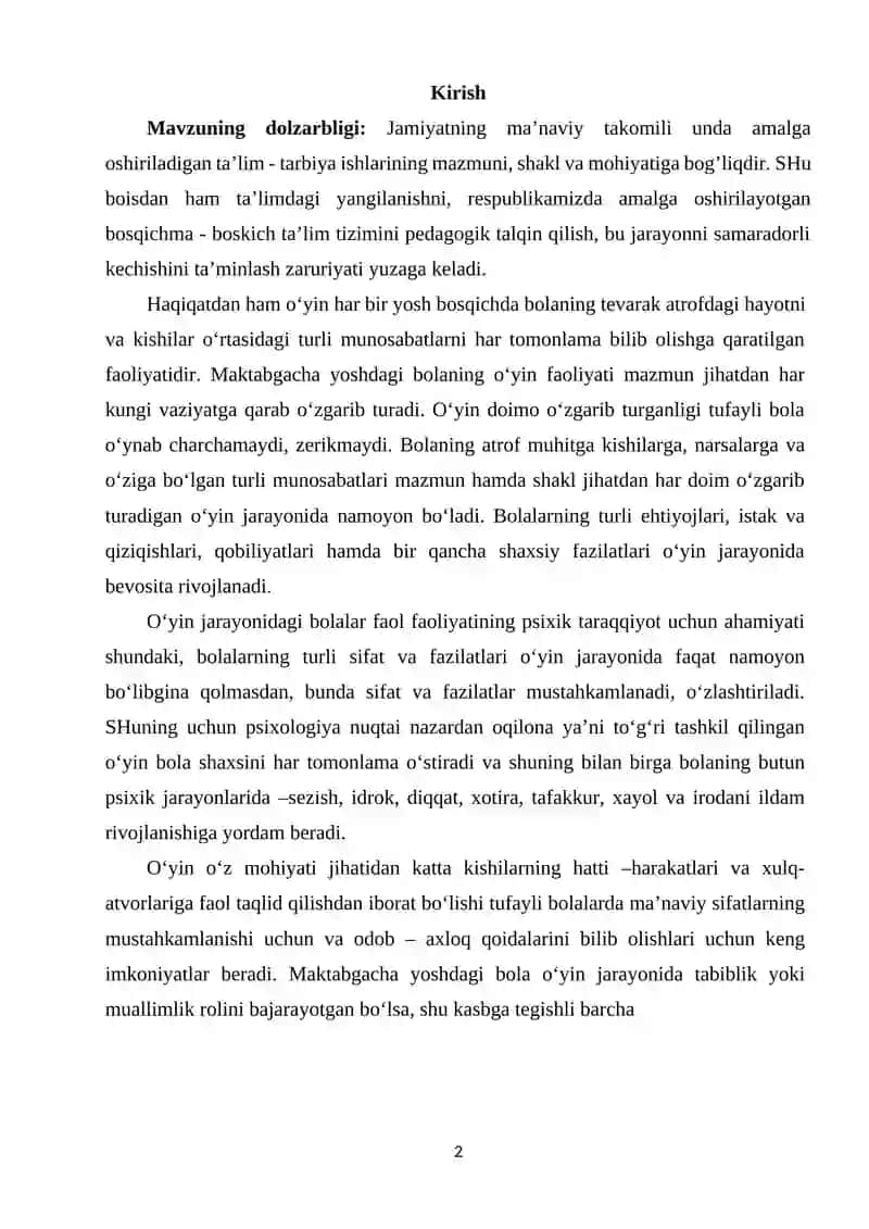 Uch yoshli bolalar uchun harakatli va so’z o’yinlarini tashkil etish 2