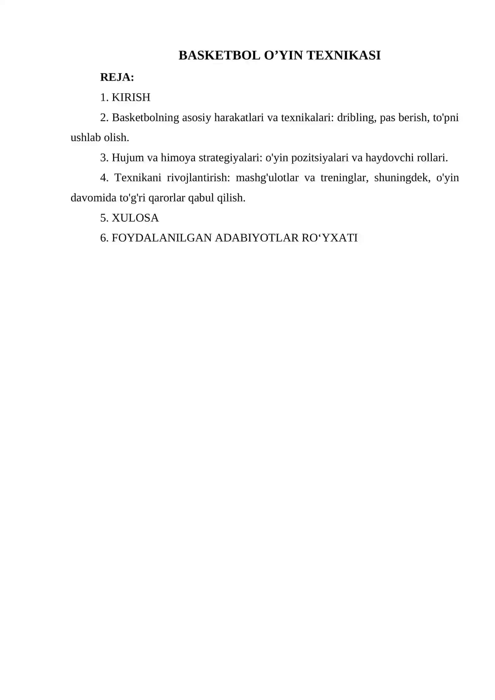 BASKETBOL O’YIN TEXNIKASI 2