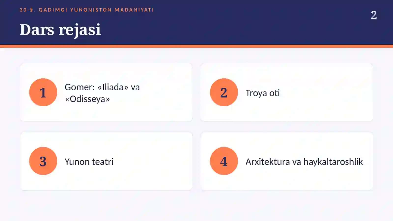 Qadimgi Yunoniston madaniyati (30-§) — 6-sinf Qadimgi dunyo tarixi taqdimoti 2