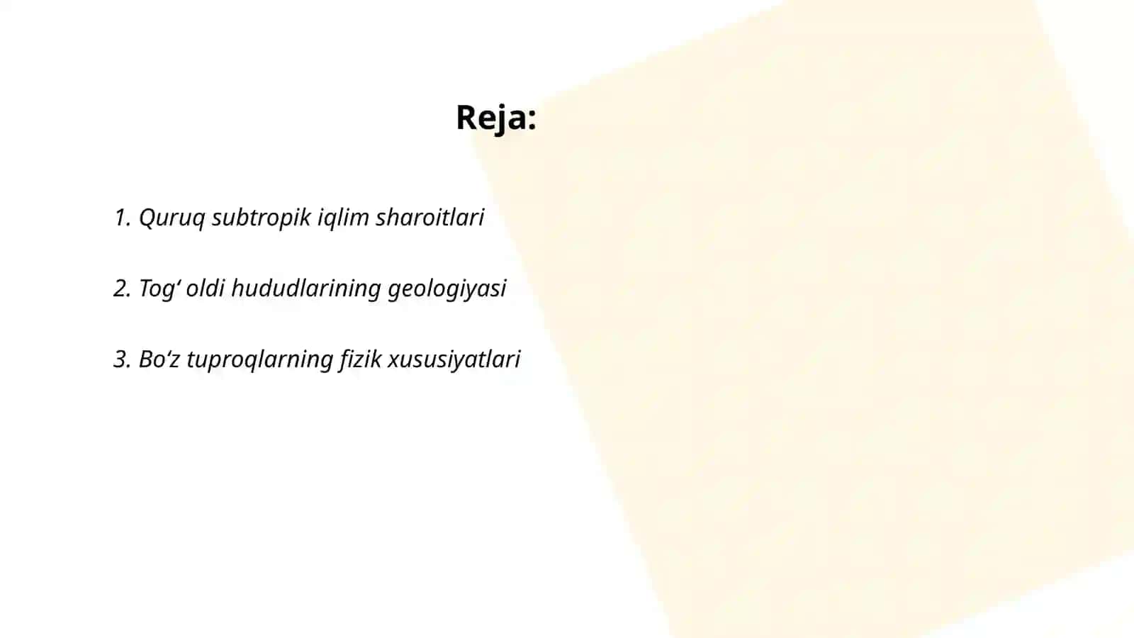 Quruq subtropiklarning tog' oldi va bo'z tuproqlarini aniqlash va o'rganish 2