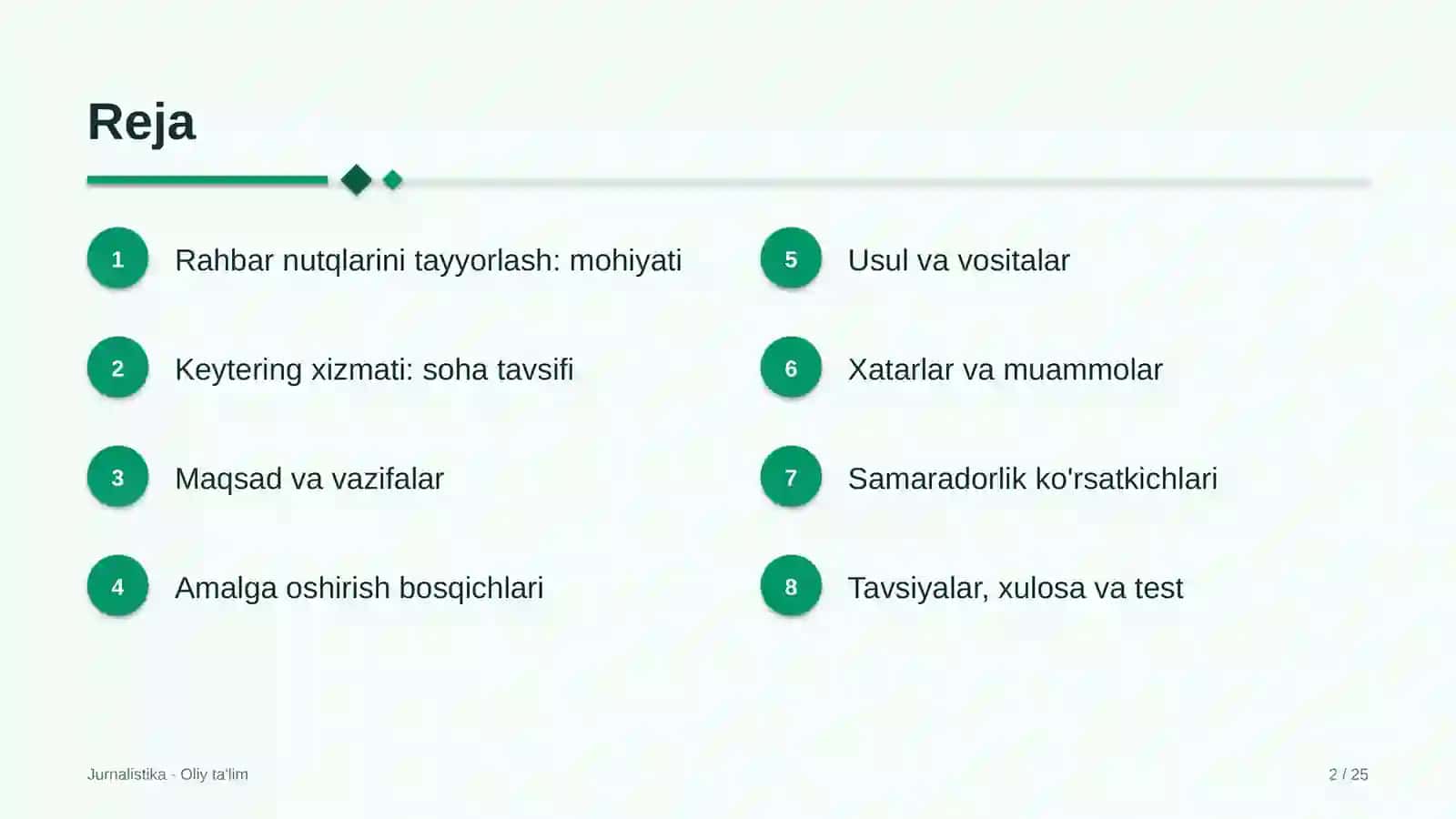 Keytering xizmatida rahbar nutqlarini tayyorlash 2