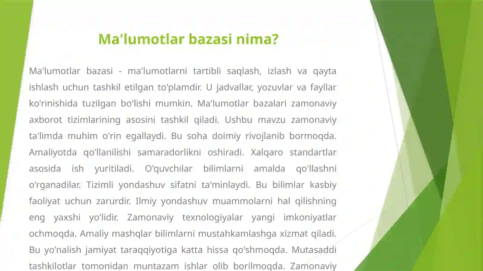 Ma'lumotlar bazasi va ma'lumotlar bazasini boshqarish tizimlari 2