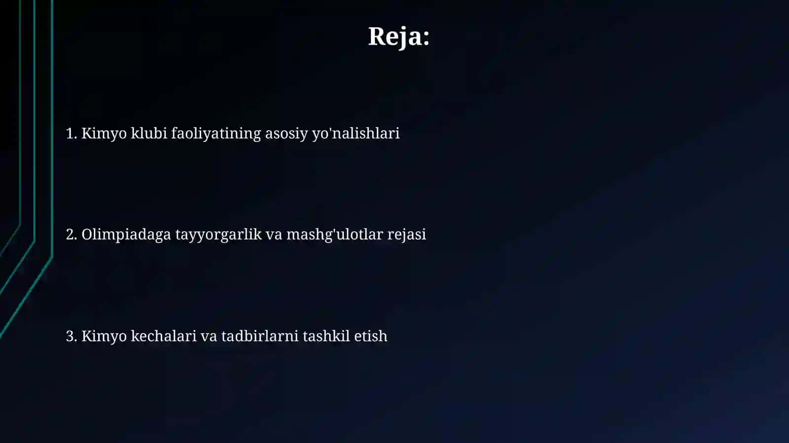 Kimyo to‘garagi. Kimyoviy olimpiadalar. Kimyo kechalarini tashkil qilish 2
