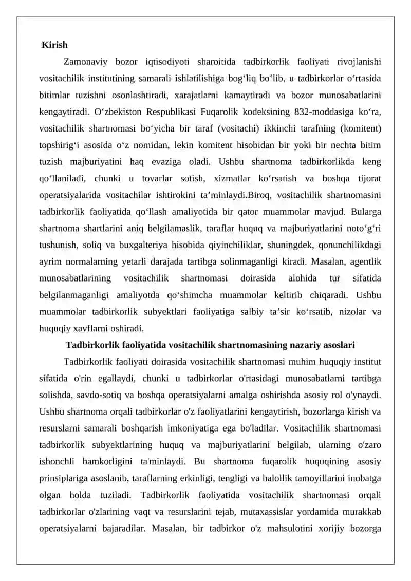 Vositachilik shartnomasini qo‘llash muammolari 2