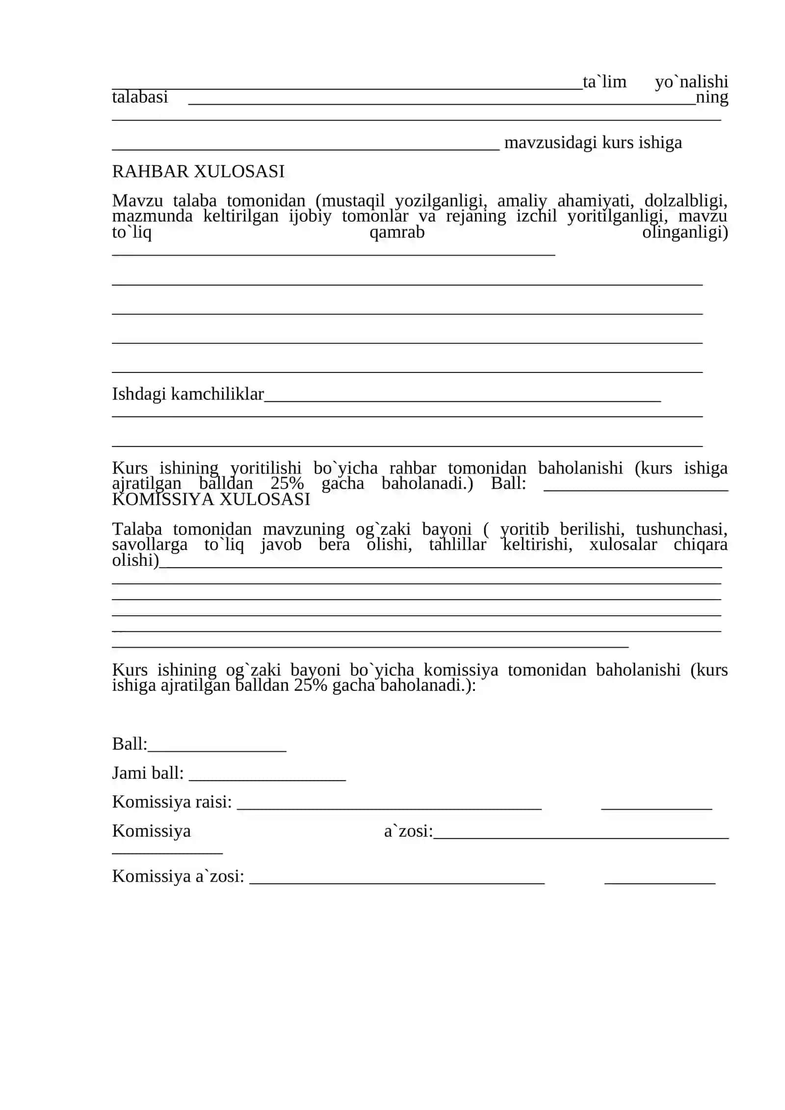 Algebra fanidan Matritsalar va determinant: asosiy xossalari va amaliy qoʻllanishi mavzusidagi K U R S I SH I 2