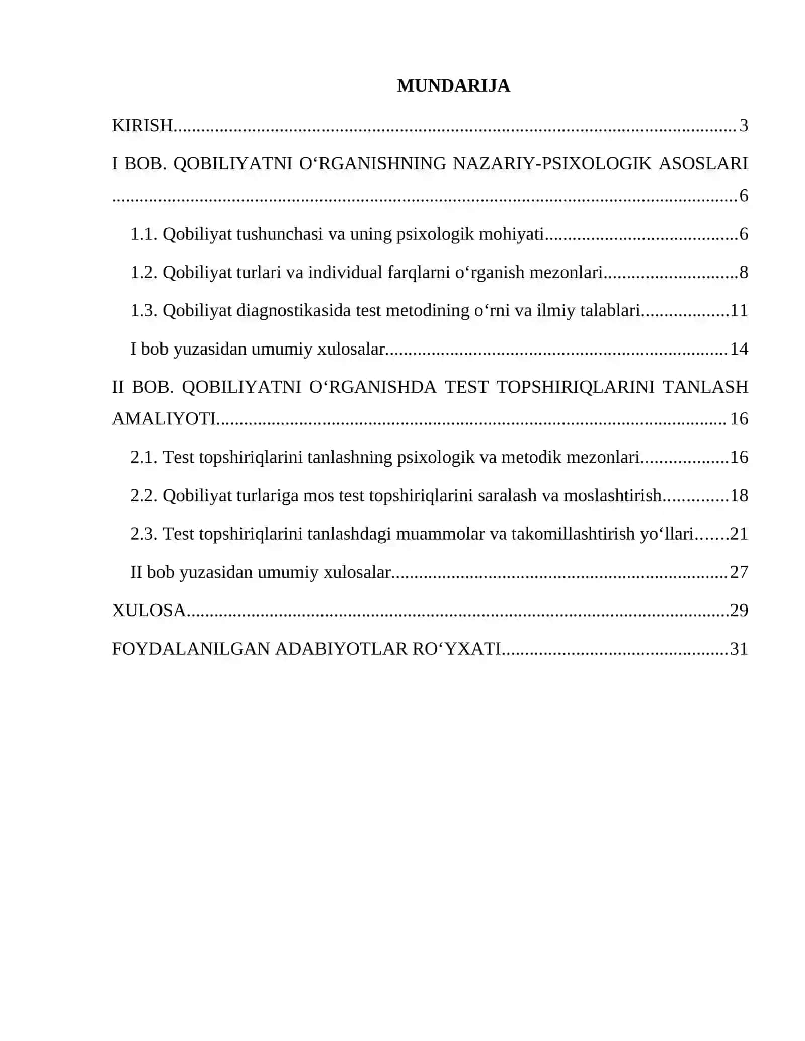 Qobiliyatni o'rganish test topshriqlarni tanlashning o'ziga xos jihatlar 2