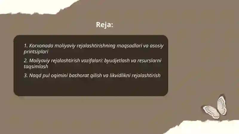 Korxonada moliyaviy rejalashtirish maqsadi va vazifalari, statistik tahlili va grafiklar 2