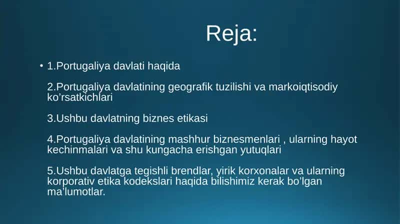 Portugaliya davlati biznes etikasi 2