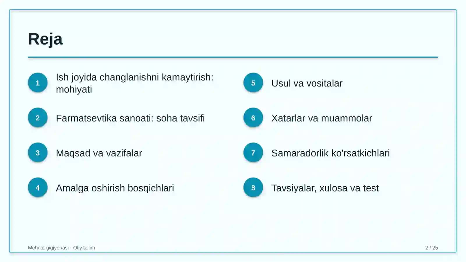 Farmatsevtika sanoatida ish joyida changlanishni kamaytirish 2