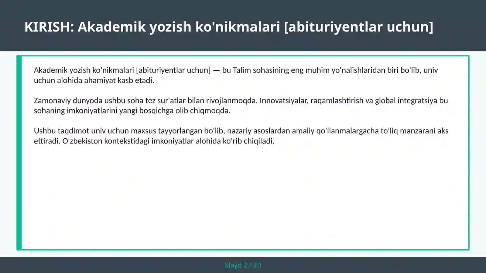 Akademik yozish ko'nikmalari [ABITURIYENTLAR UCHUN] 2