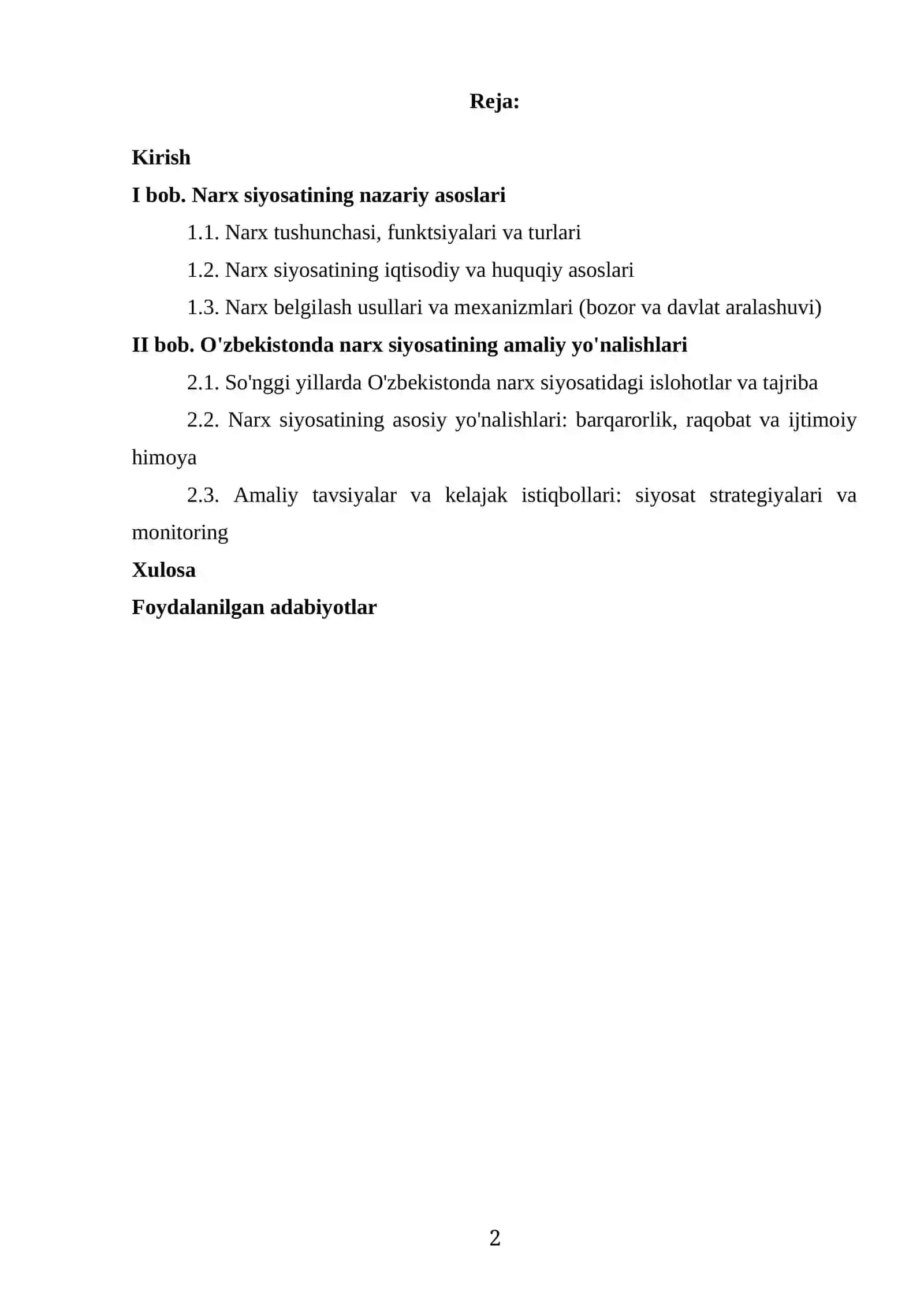 O'ZBEKISTONDA NARX SIYOSATI VA UNING ASOSIY YO'NALISHLARI 2