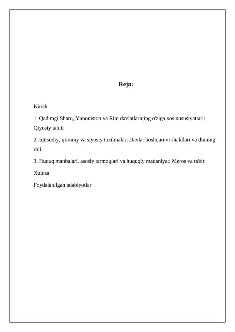 Qadimgi Sharq, Yunoniston va Rim Davlatlari va Huquqiy Tizimlari 2