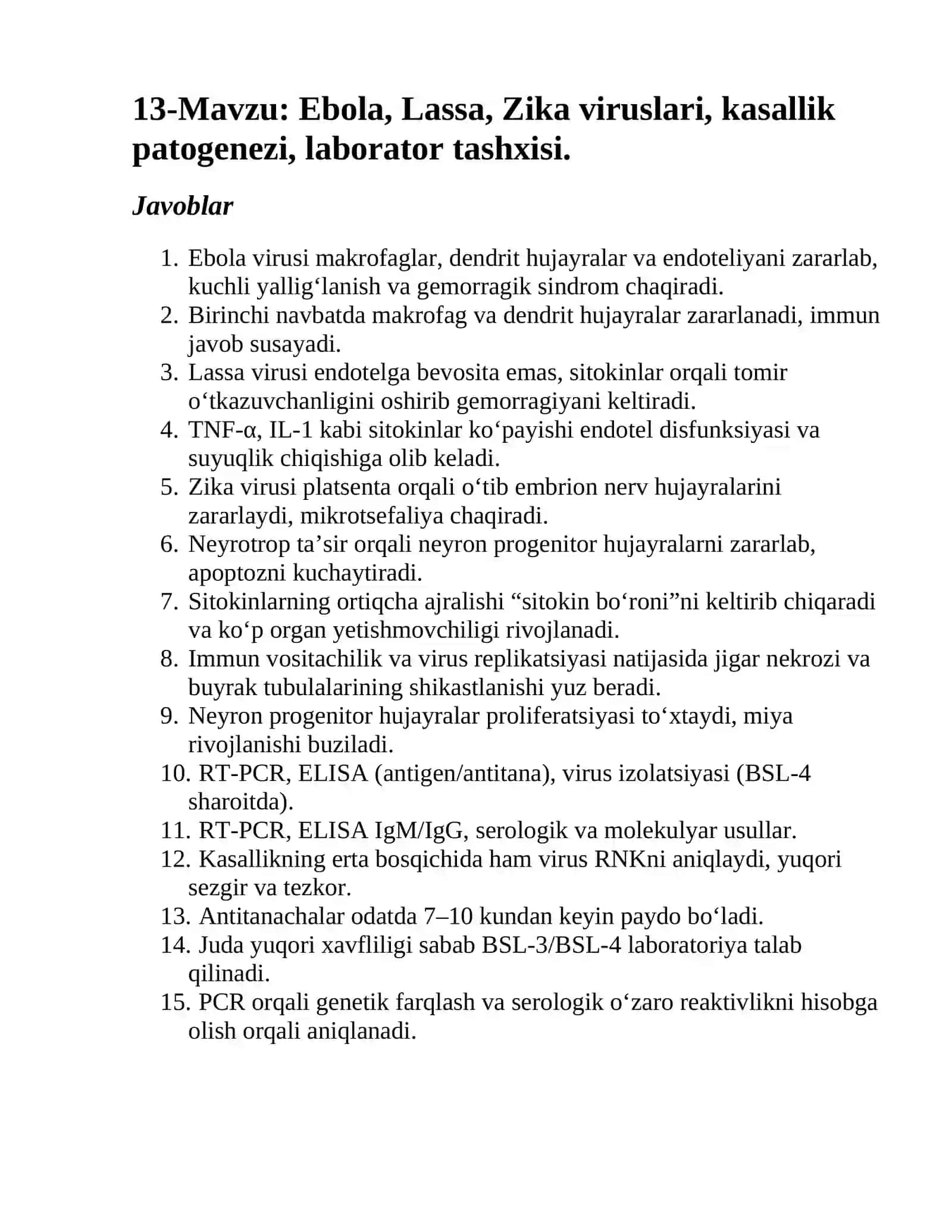 Ebola, Lassa, Zika viruslari, kasallik patogenezi, laborator tashxisi 2