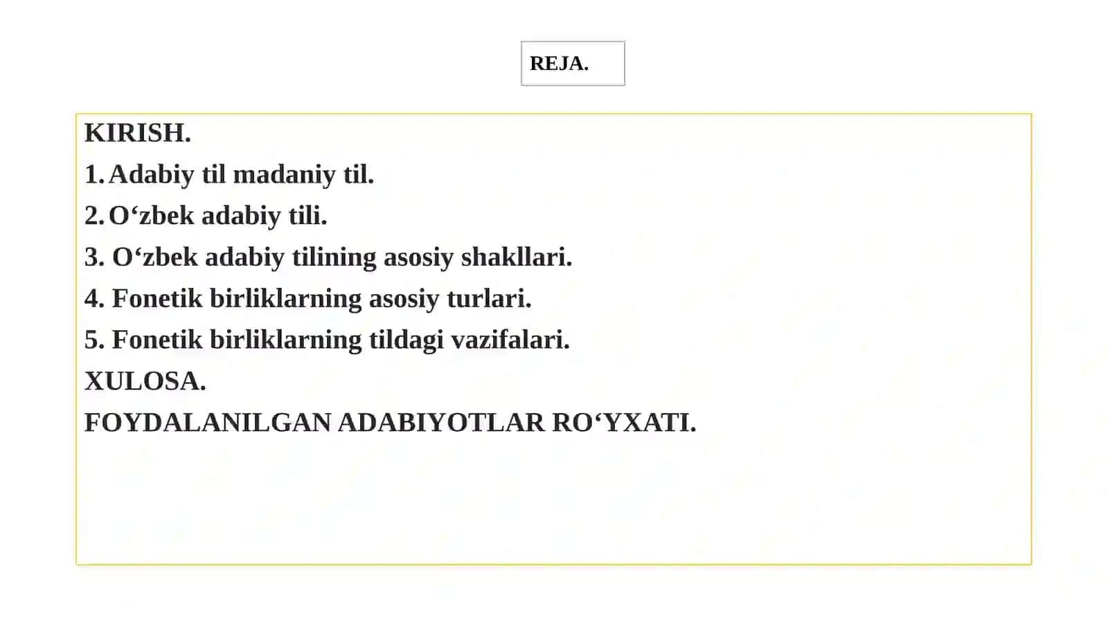 Adabiy til madaniy til. Adabiy tilning shakllari, fonetik birliklarning turlari va ularning tildagi vazifalari 2