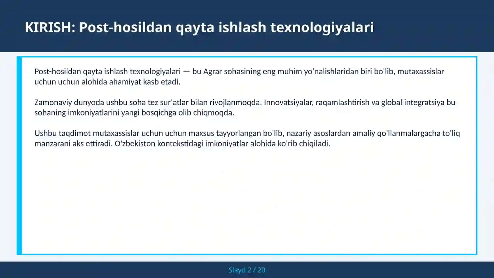 Post-hosildan qayta ishlash texnologiyalari 2