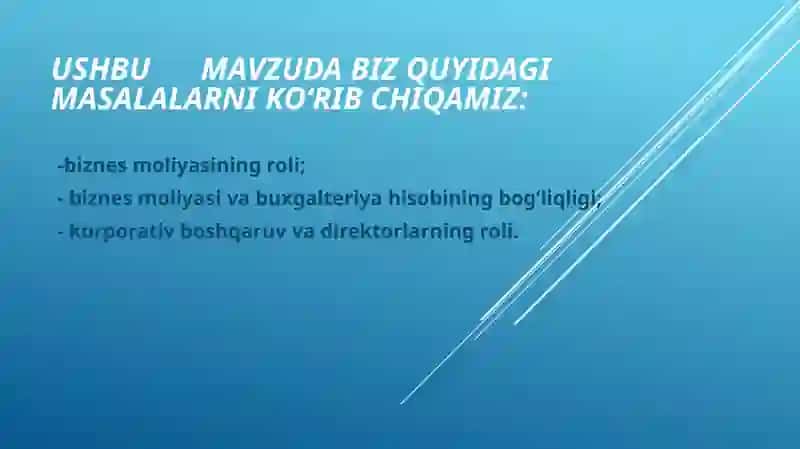 BIZNES MOLIYASIGA KIRISH 2