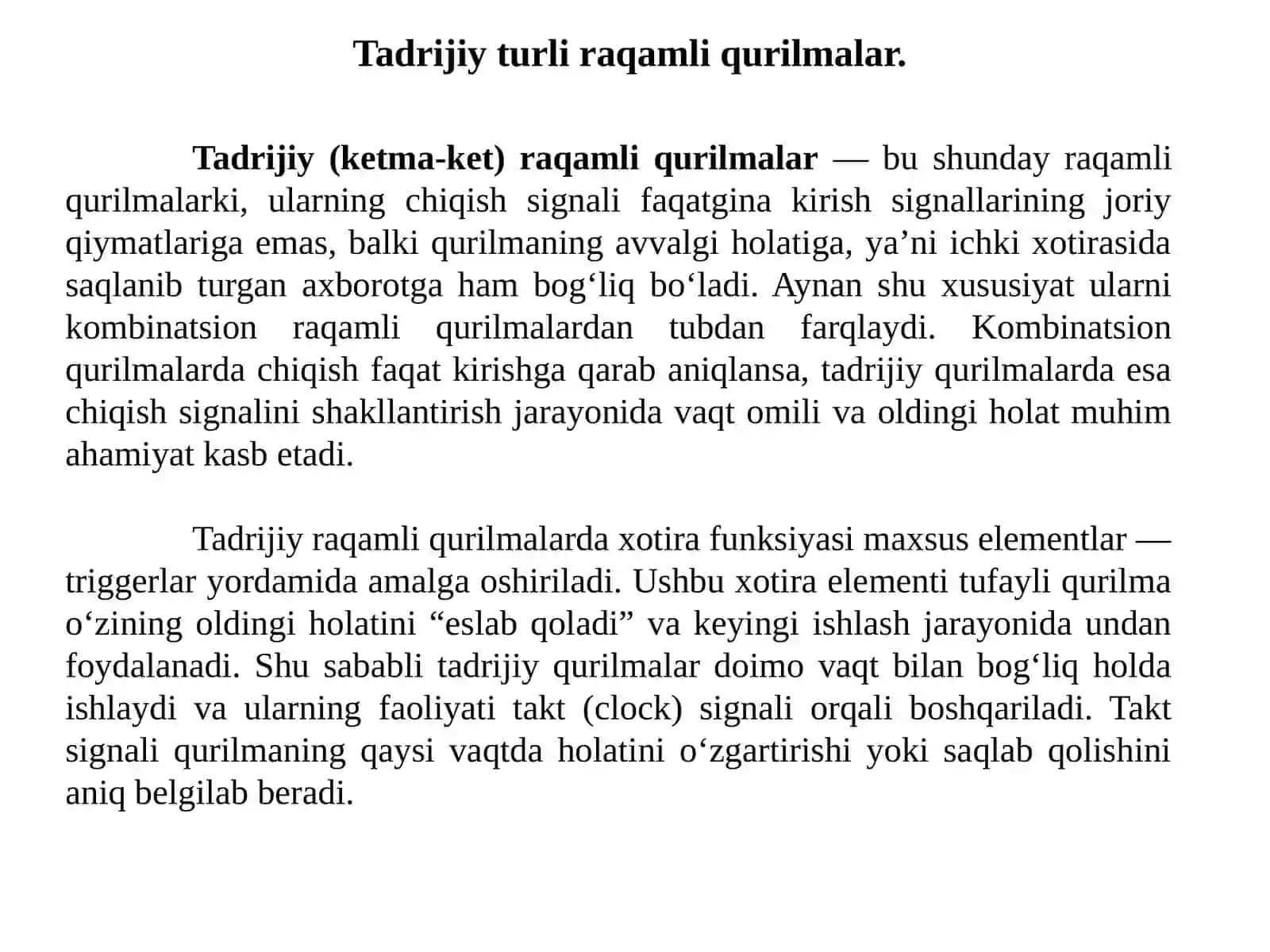 MAVZU: Tadrijiy turli raqamli qurilmalar. Triggerlar 2