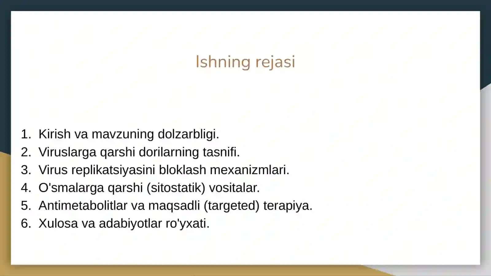 Viruslar va oʻsmalarga qarshi dori vositalarining taʼsir mexanizmi 2