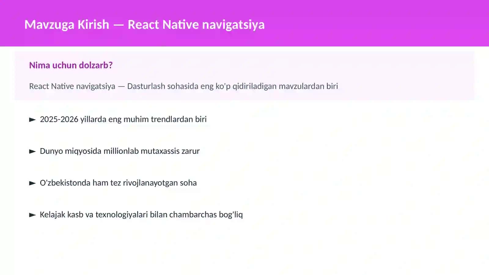React Native navigatsiya 2